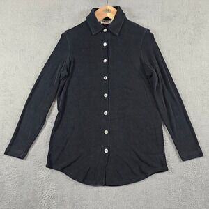 SOFTWEAR by Mark Singer Black Textured Slinky Knit Button Down Shirt Medium